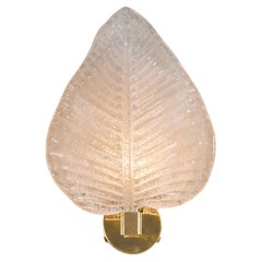 Single Italian Murano Textured Leaf Wall Lights with brass backplate