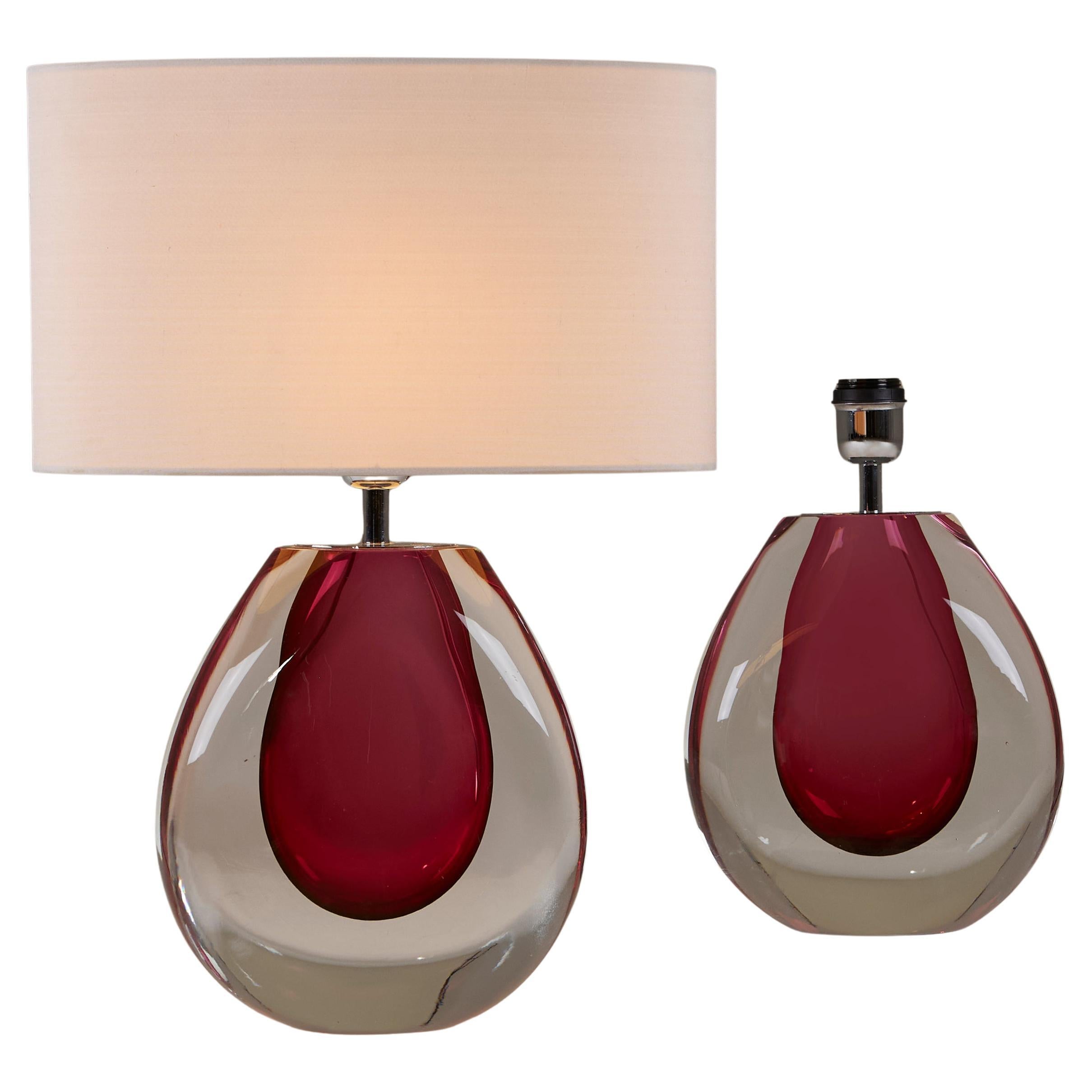 Murano Glass Sommerso Murano 1960s Italian mid-century raspberry lamps, 1960s, teardrop For Sale