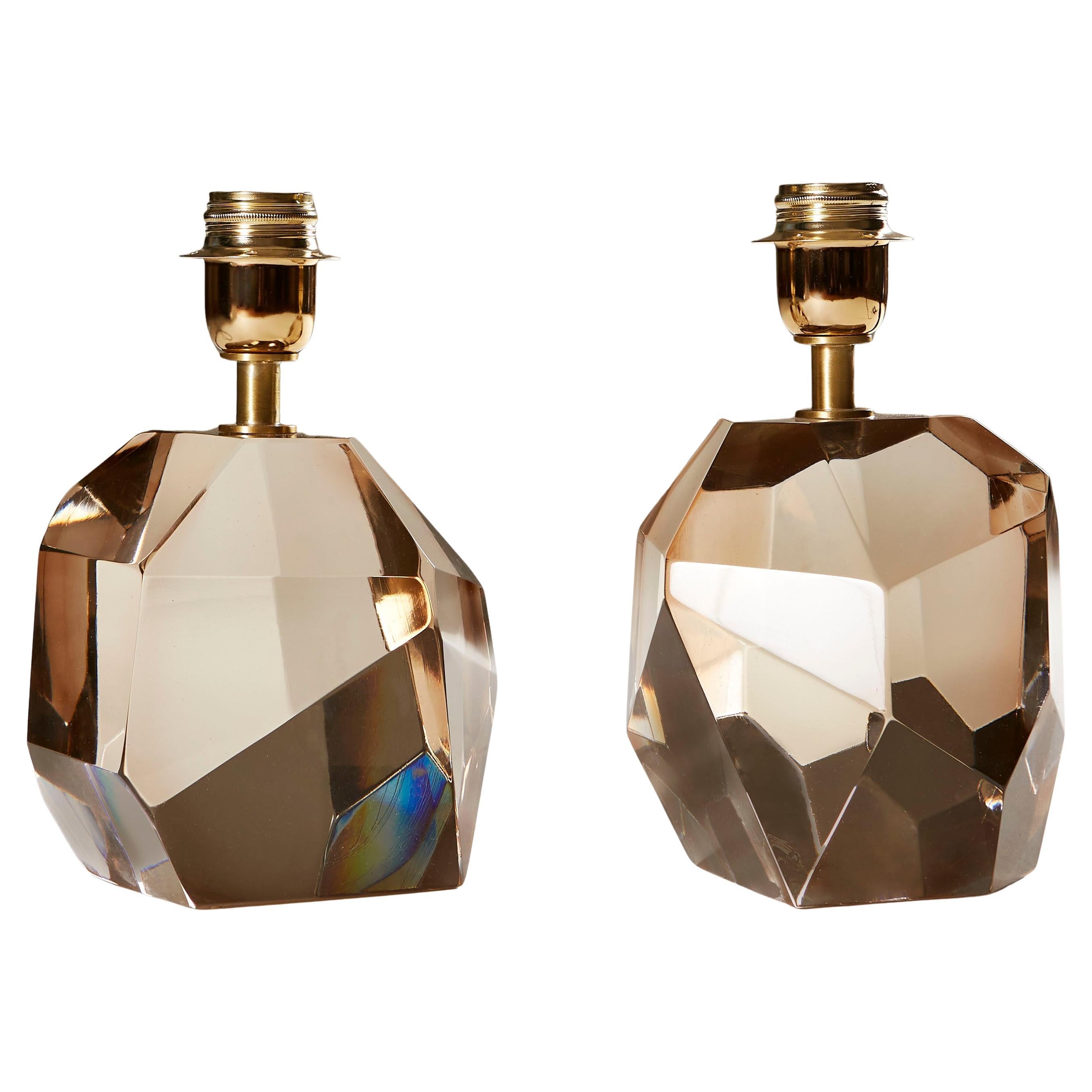 Paar italienische Murano Pale Pink Rock Jewel Tischlampen
