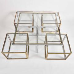 1970s Willy Rizzo Chrome and Brass Coffee Table with Integrated Side Tables