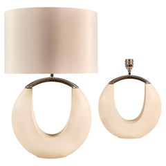 Chic Vintage Sculptural Table Lamps in Cream Stone & Chrome, 1980s