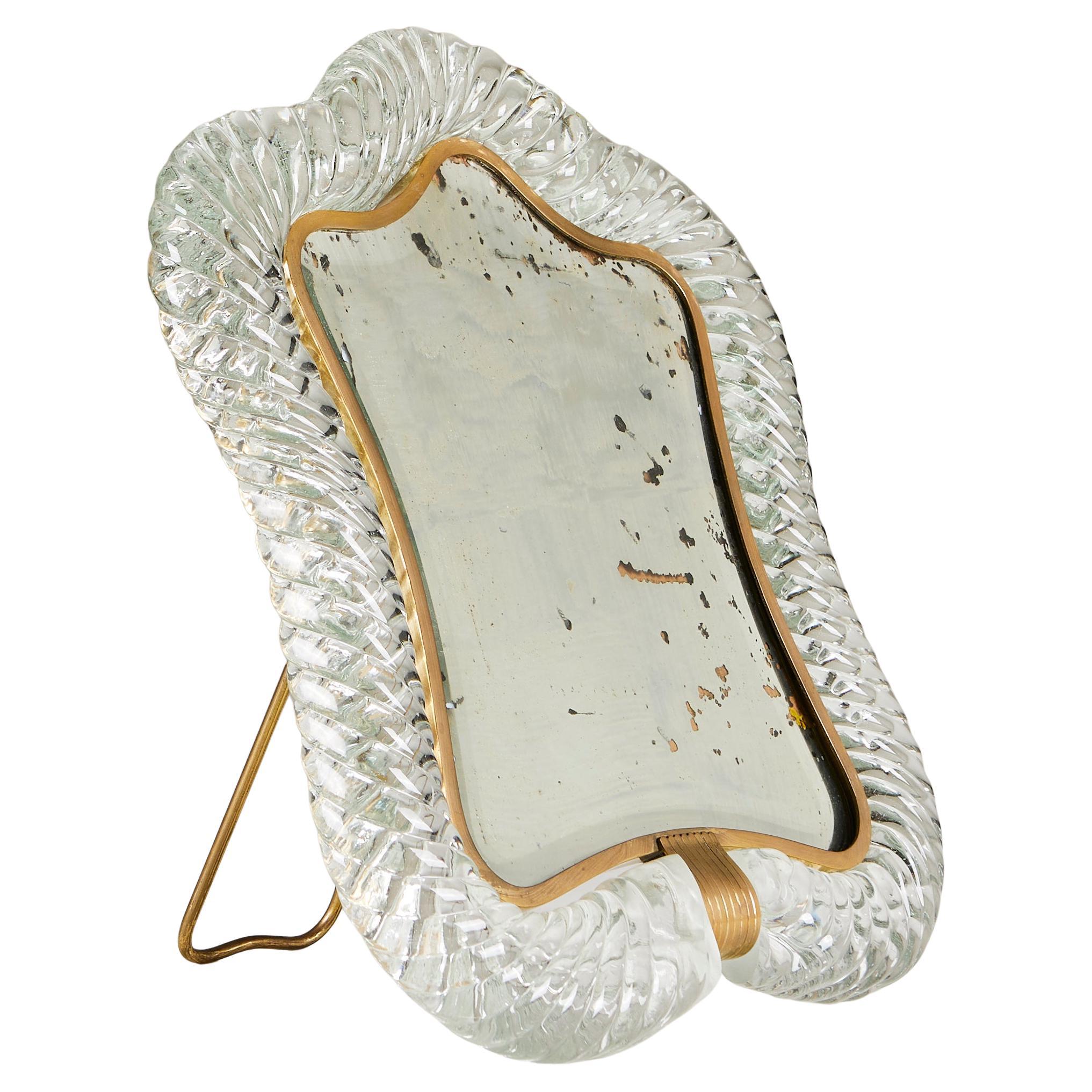 Italian 1950s Murano glass torchon table mirror by Barovier & Toso, signed