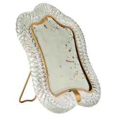 Specchio da tavolo a torchon in vetro di Murano degli anni '50 di Barovier&Toso, firmato