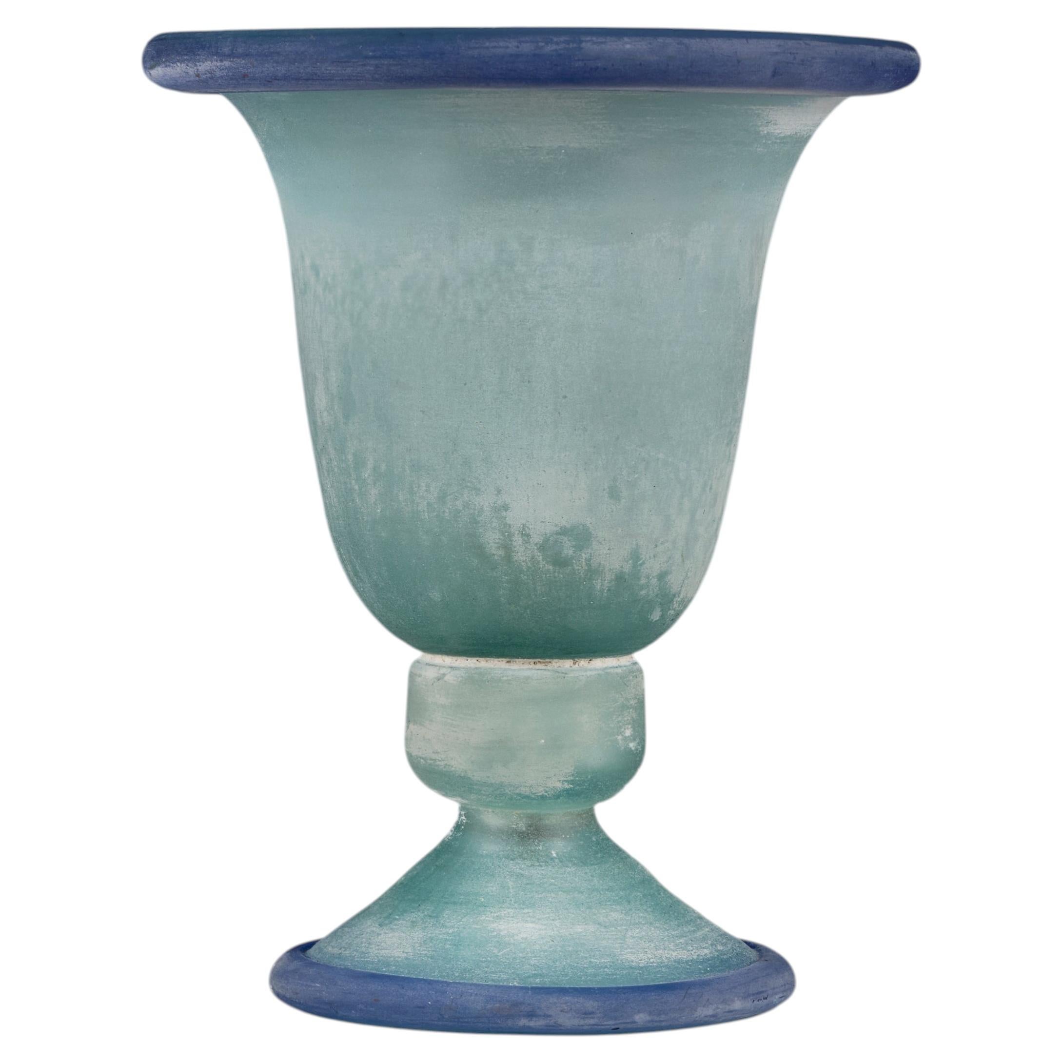 Italian Murano Scavo Urn table Lamp/uplighter, Blue Frosted Glass, 1970s Design
