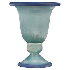 Italian Murano Scavo Urn table Lamp/uplighter, Blue Frosted Glass, 1970s Design