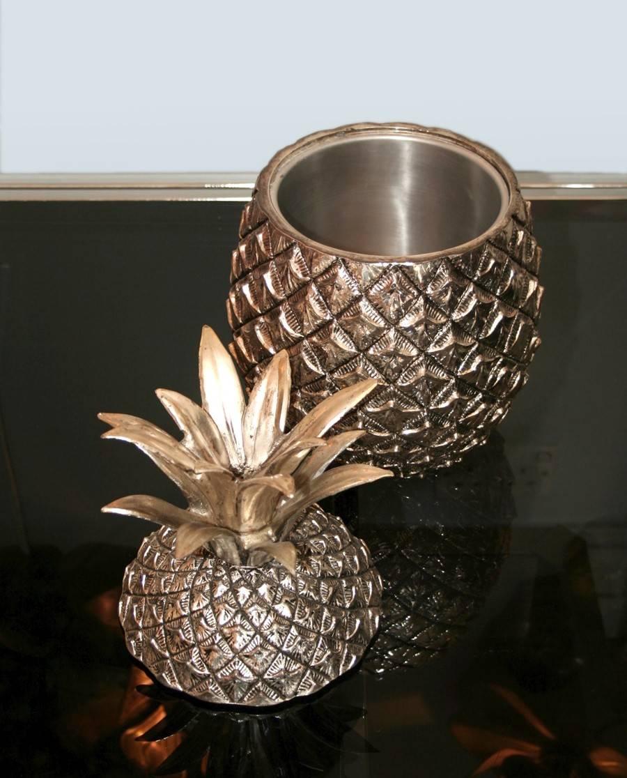 1950s Italian ice bucket, silvered metal, in the form of a pineapple, designed by Mauro Manetti.
