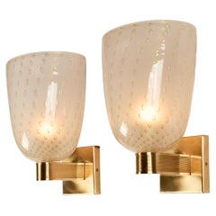 Murano Pulegoso Wall Lights, Gold Fleck Glass & Brass, Italian Design