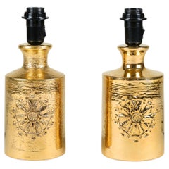 Rare pair of mid-century 'Sevilla' gold glaze table lamps by Bitossi for Bergbom