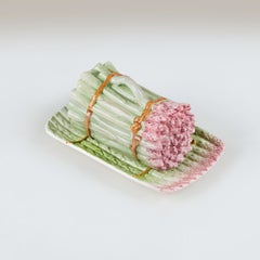 French Majolica mid-century asparagus serving dish and plate