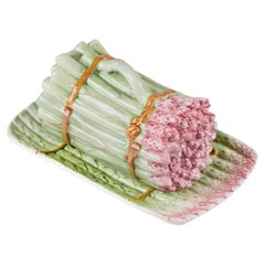 French Majolica mid-century asparagus serving dish and plate
