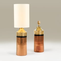Pair of 1960s ceramic Bitossi gold, black and copper glazed lamps for Bergbom