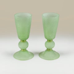 Tall Italian Murano Art Deco jade glass pulegoso uplighters