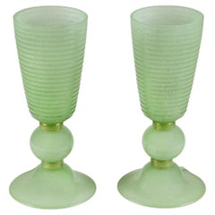 Tall Italian Murano Art Deco jade glass pulegoso uplighters