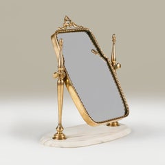 1960s Italian adjustable brass dressing-table mirror with cream marble base
