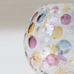 Italian 1960s large globe vase with soft metallic polka dot design