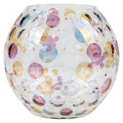 Italian 1960s large globe vase with soft metallic polka dot design