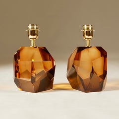 Handcrafted Italian Murano Amber 'Rock' lamp with Brass Fitting