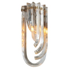 Art deco Murano crystal curved wall light with chrome backplate