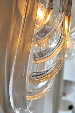 Art deco Murano crystal curved wall light with chrome backplate