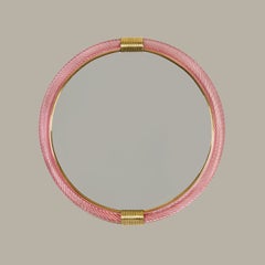 Pink Circular Murano Twisted Rope 'Firenze' Wall Mirror in the Style of Barovier