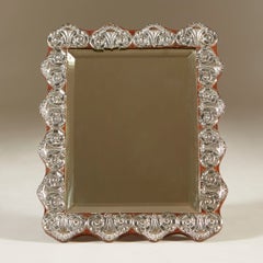 1930's Continental silver and fruitwood easel backed table mirror