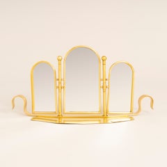 Italian 1970s triple brass dressing- table mirror signed Bazzoni Design
