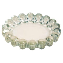 Italian 1960s green glass dish / Vide-Poche wit decorative rim of glass balls