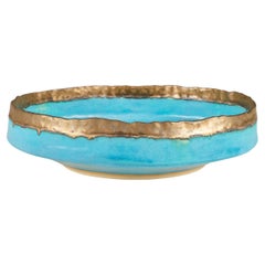 Large decorative ceramic turquoise and gold glazed centrepiece