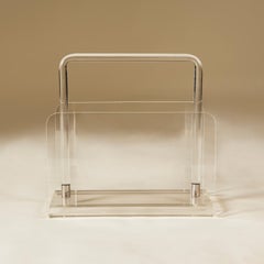 1970s Lucite and chrome magazine rack