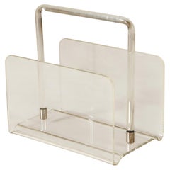 1970s Lucite and chrome magazine rack