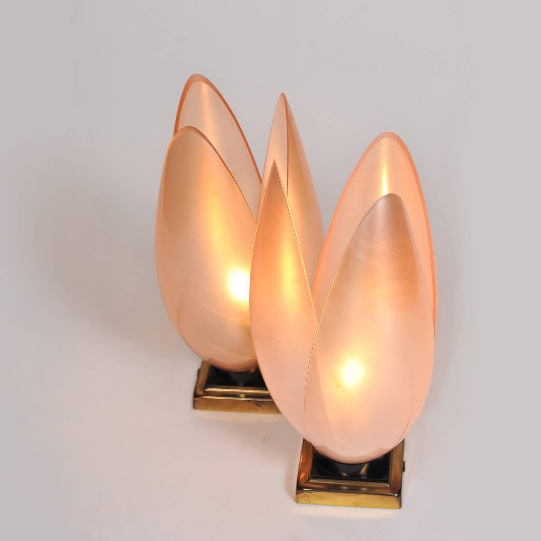 1950s Italian Pink Lotus Flower Table Lamps In Excellent Condition In London, GB