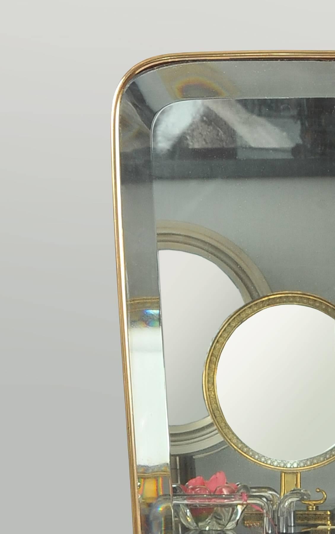 Mid-Century Modern Tall 1950s Italian Brass Wall Mirror