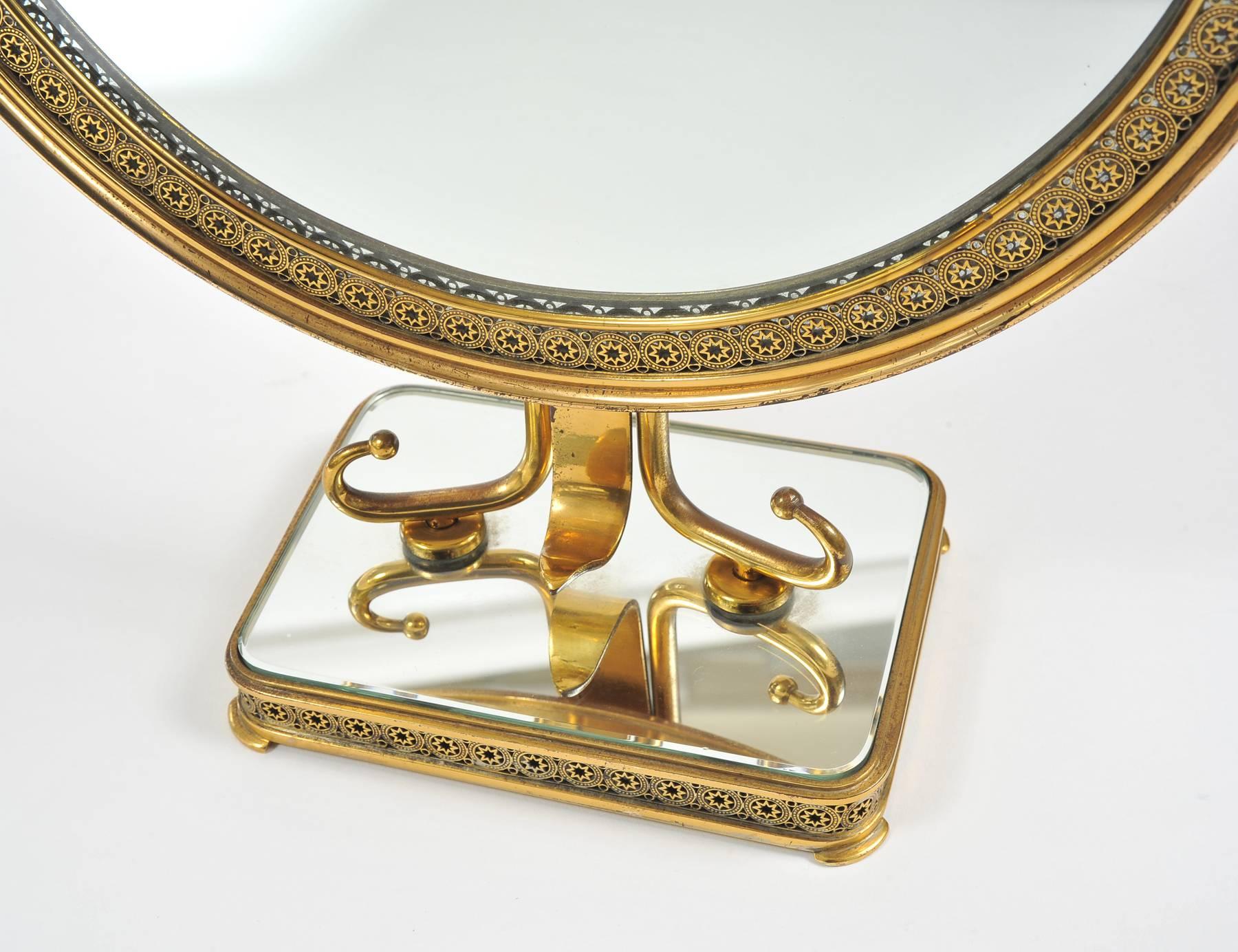1940s Italian Brass Table Mirror In Excellent Condition In London, GB