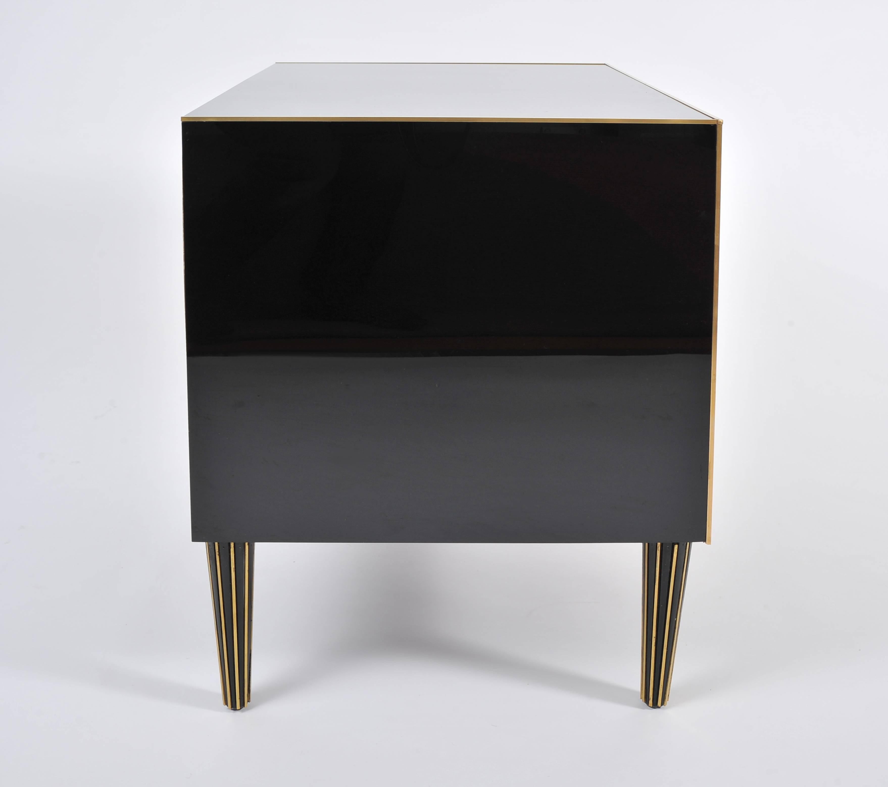 Late 20th Century Pair of Italian 1970s Black Glass Chest-of-drawers