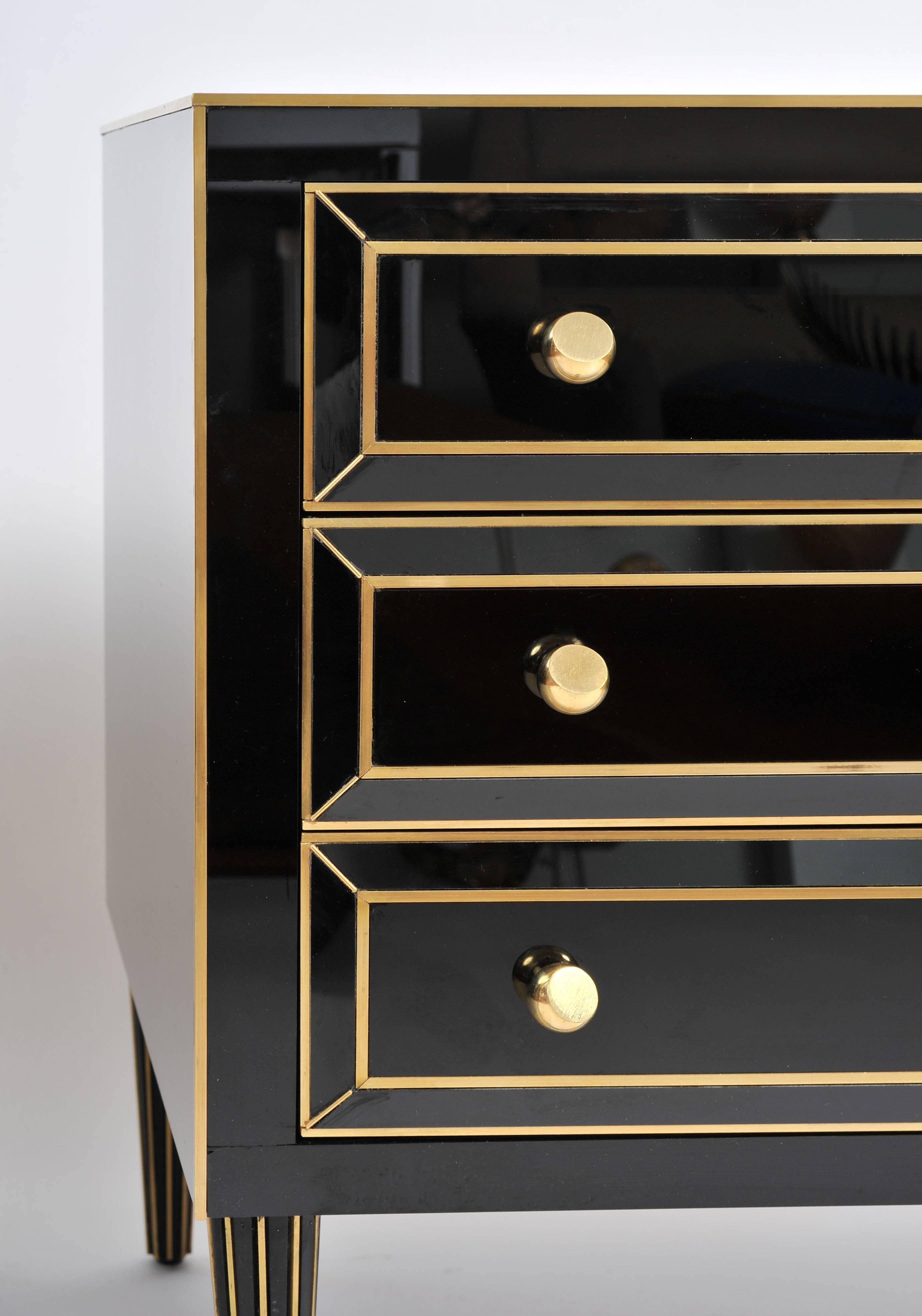 Pair of Italian 1970s Black Glass Chest-of-drawers 1