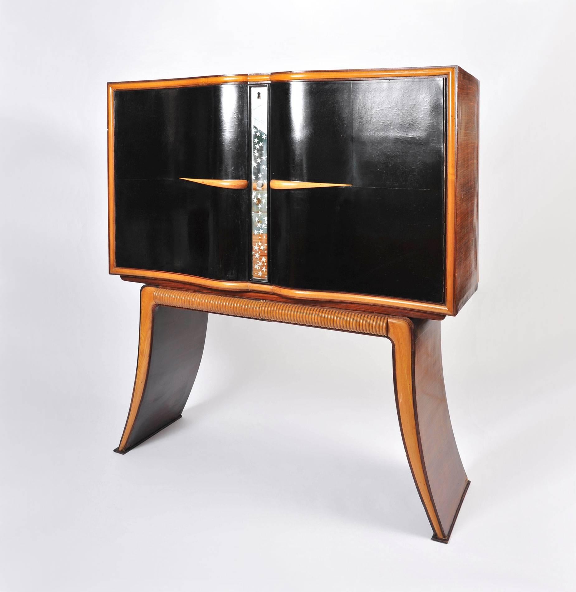 Mid-Century Modern 1950s Mahogany Drinks Cabinet with Mirrors by Paolo Buffa