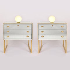 1970s Italian Mirrored Chest Nightstands on Brass Legs
