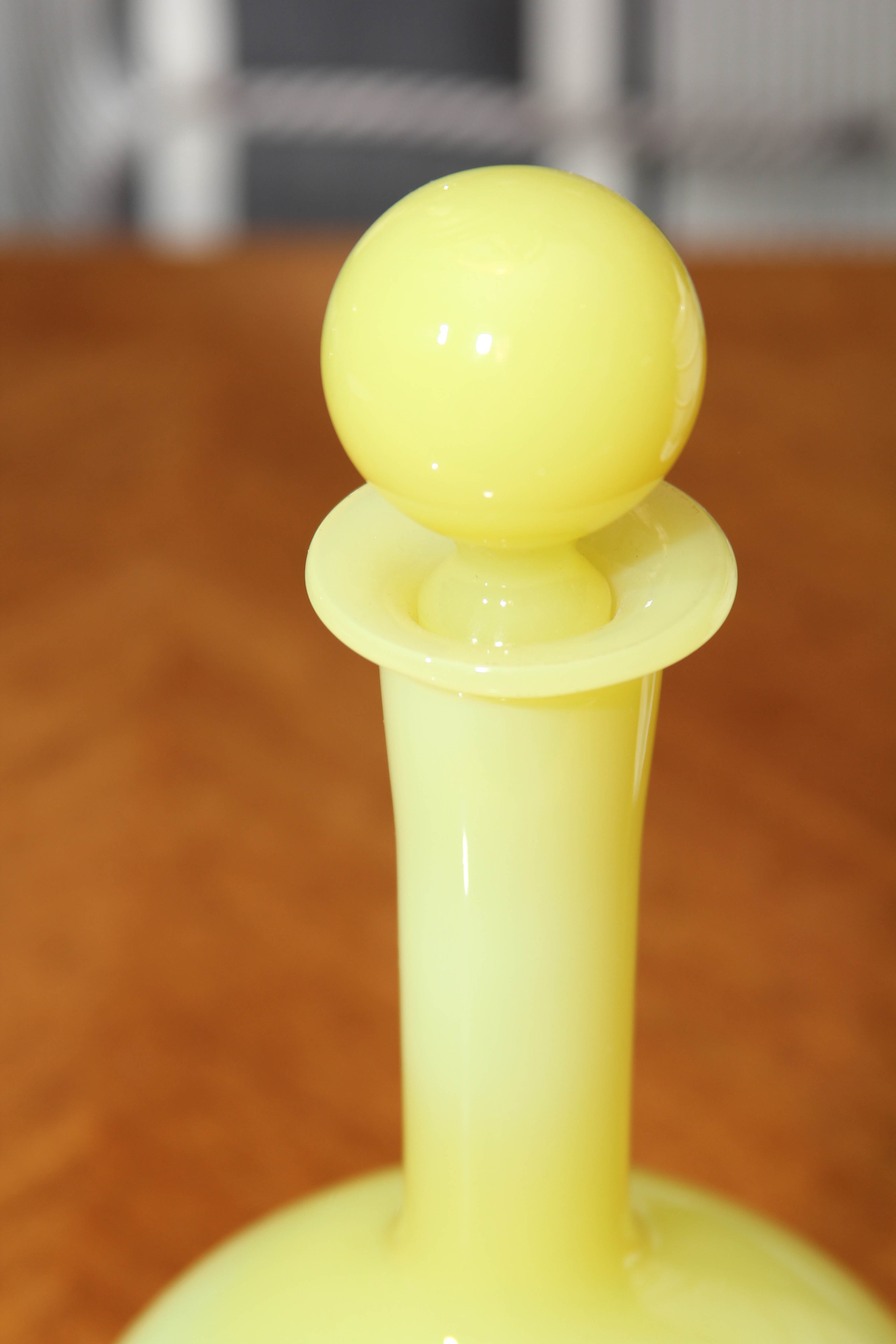 French opaline in yellow with stopper
(some additional yellow opaline goblets, Etc. available, ask dealer for availability).