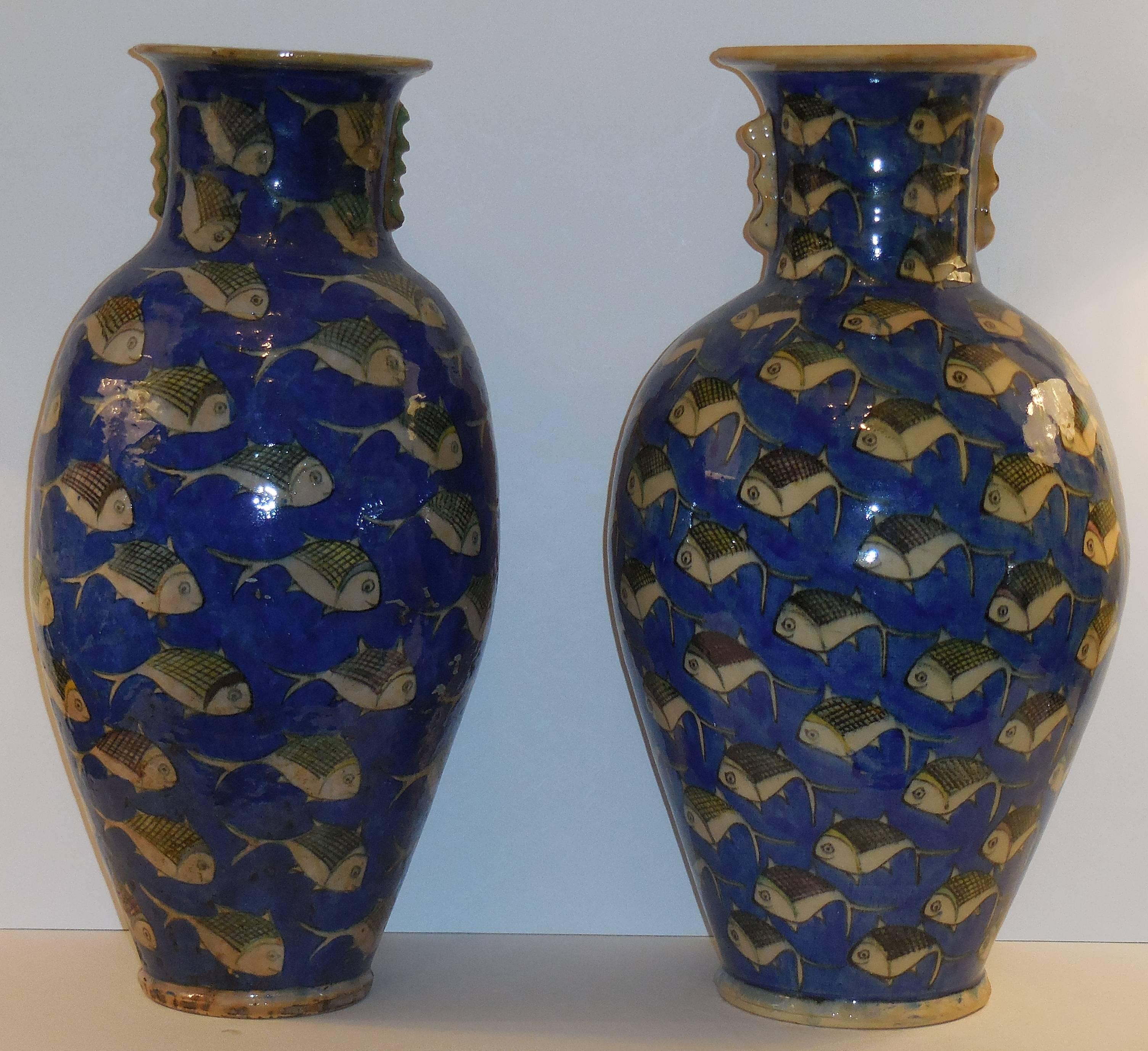 20th Century Pair of Antique Ceramic Persian Vases
