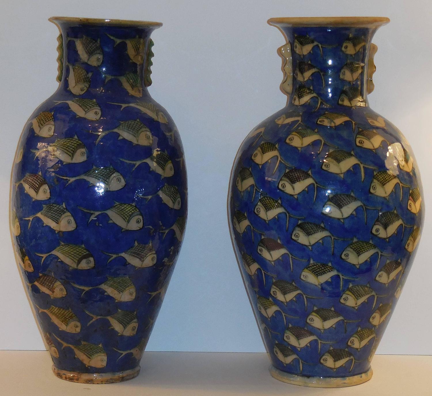Pair of Antique Ceramic Persian Vases For Sale at 1stdibs