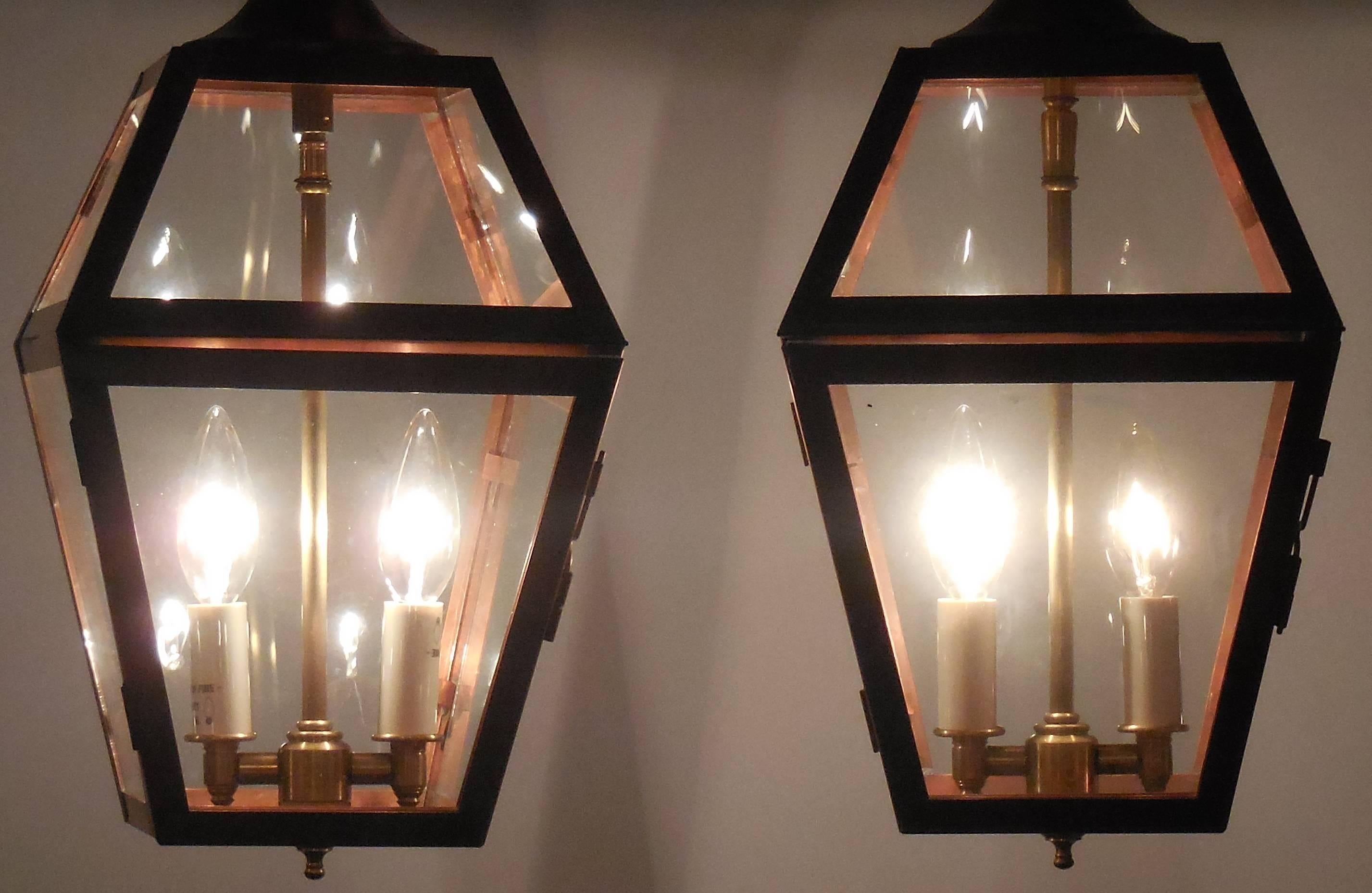Pair of Hanging Copper Lantern In Excellent Condition In Delray Beach, FL