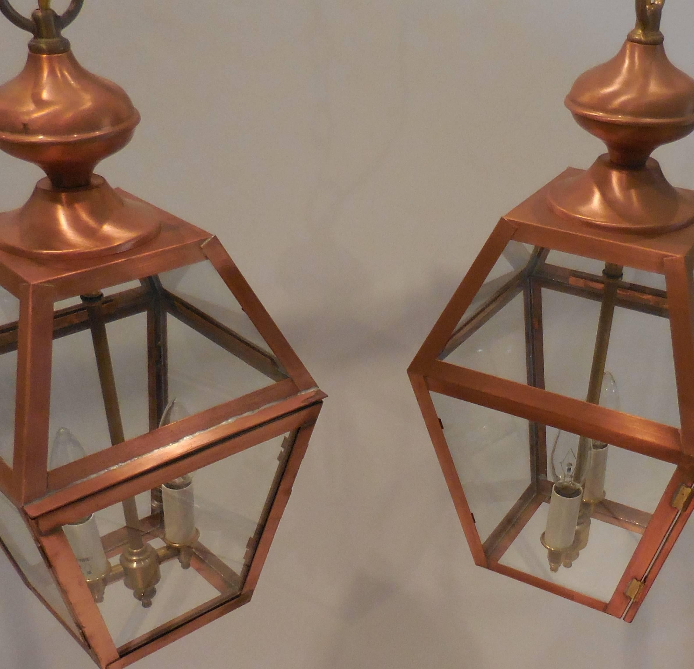 20th Century Pair of Hanging Copper Lantern