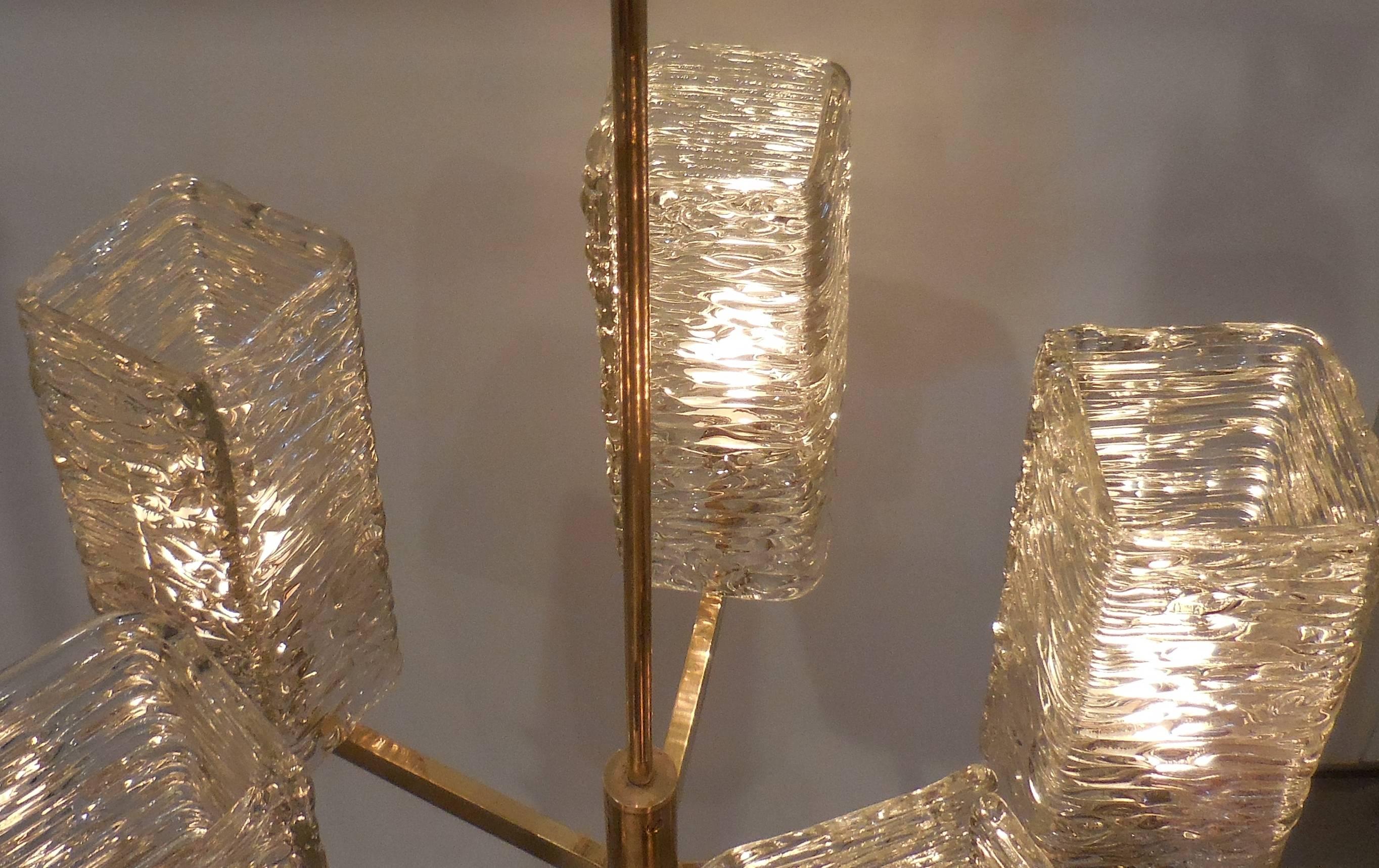 Vintage Texture Glass Chandelier In Excellent Condition In Delray Beach, FL