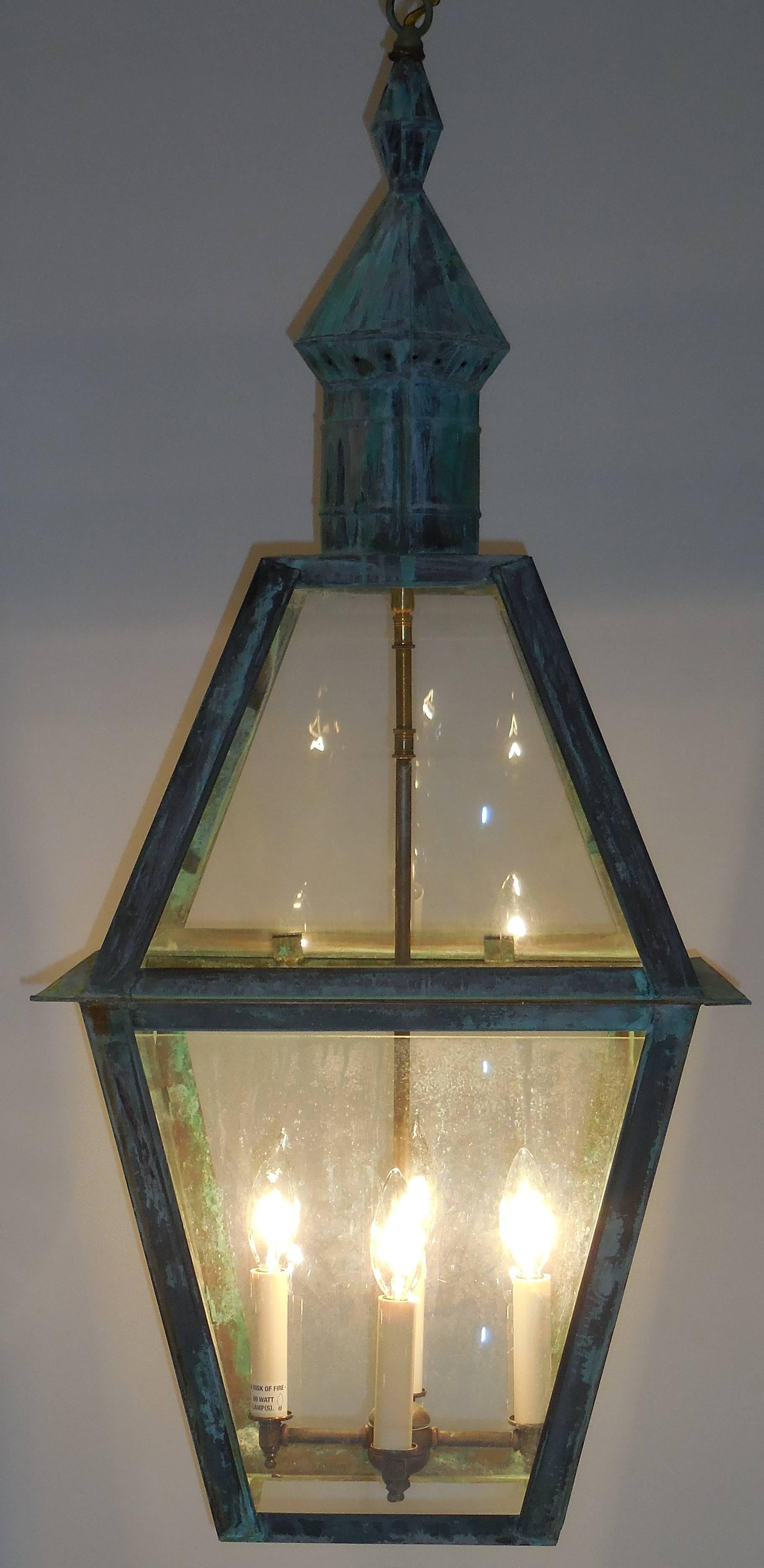 Late 20th Century Large Hanging Solid Copper Lantern