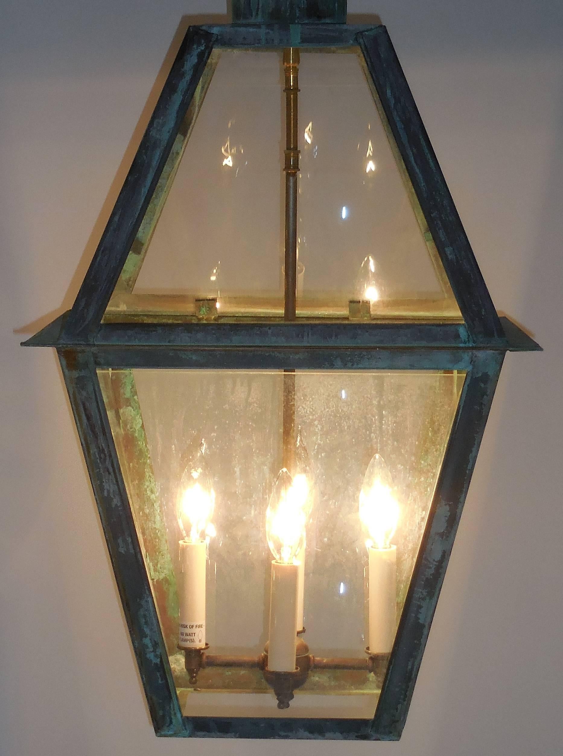 Large Hanging Solid Copper Lantern In Good Condition In Delray Beach, FL