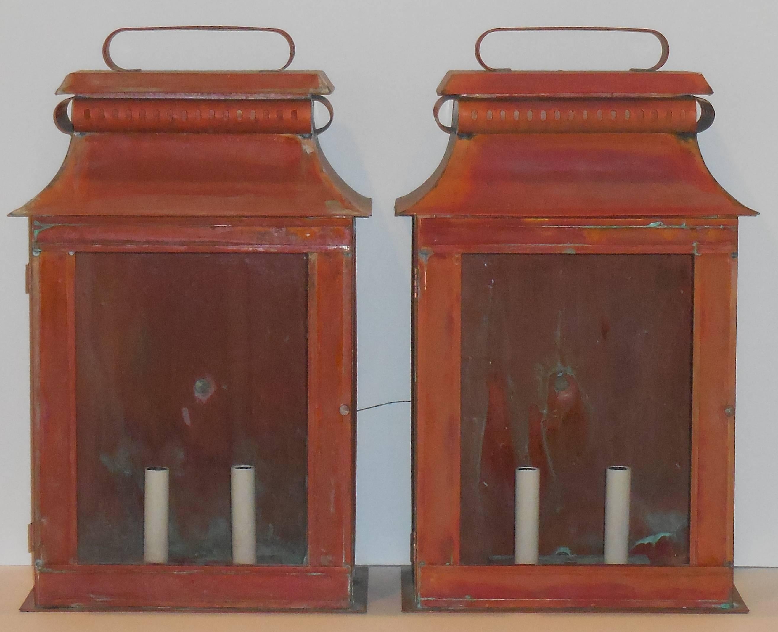 20th Century Pair of Large Architectural Wall Copper Lantern