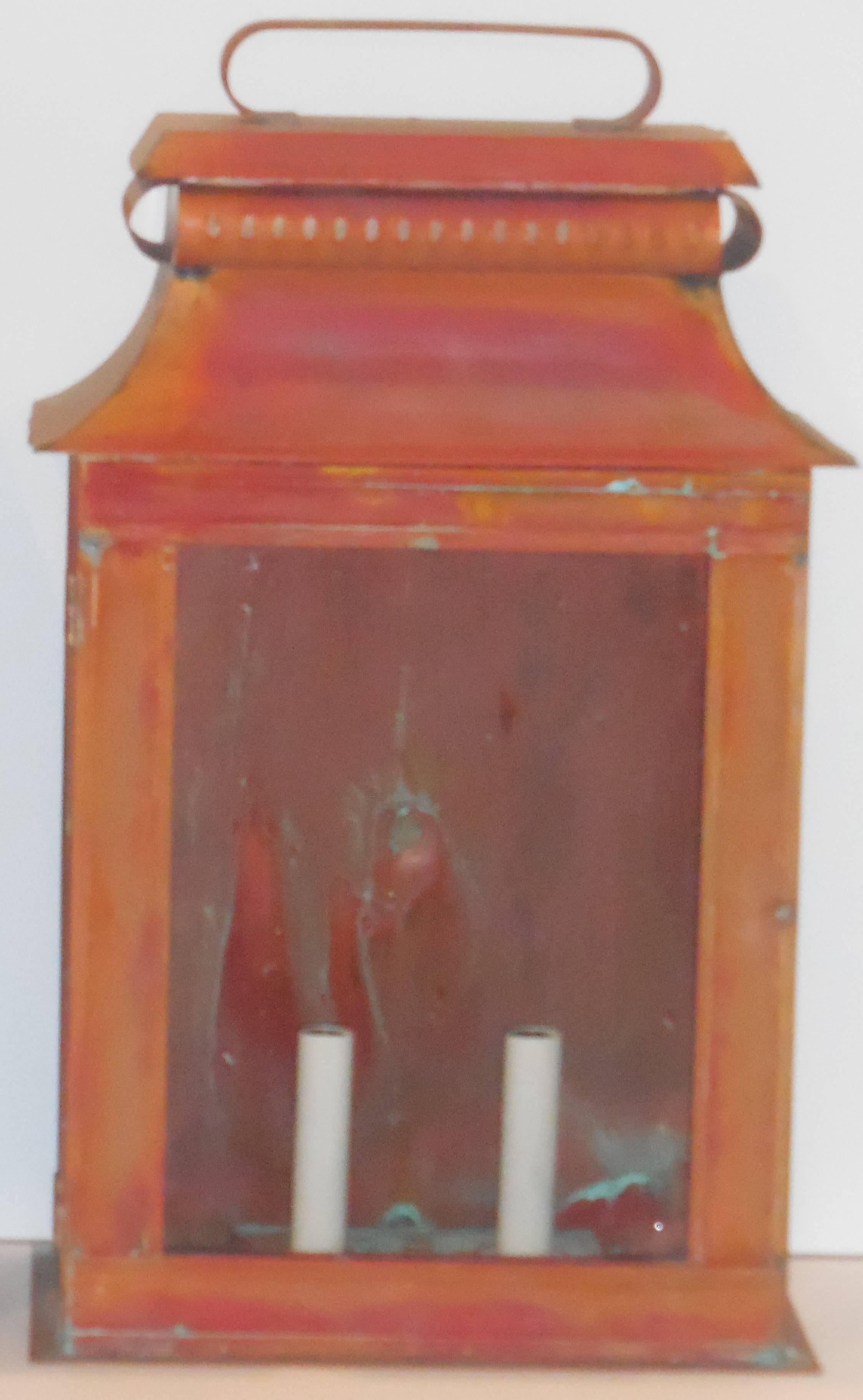 Pair of Large Architectural Wall Copper Lantern 2
