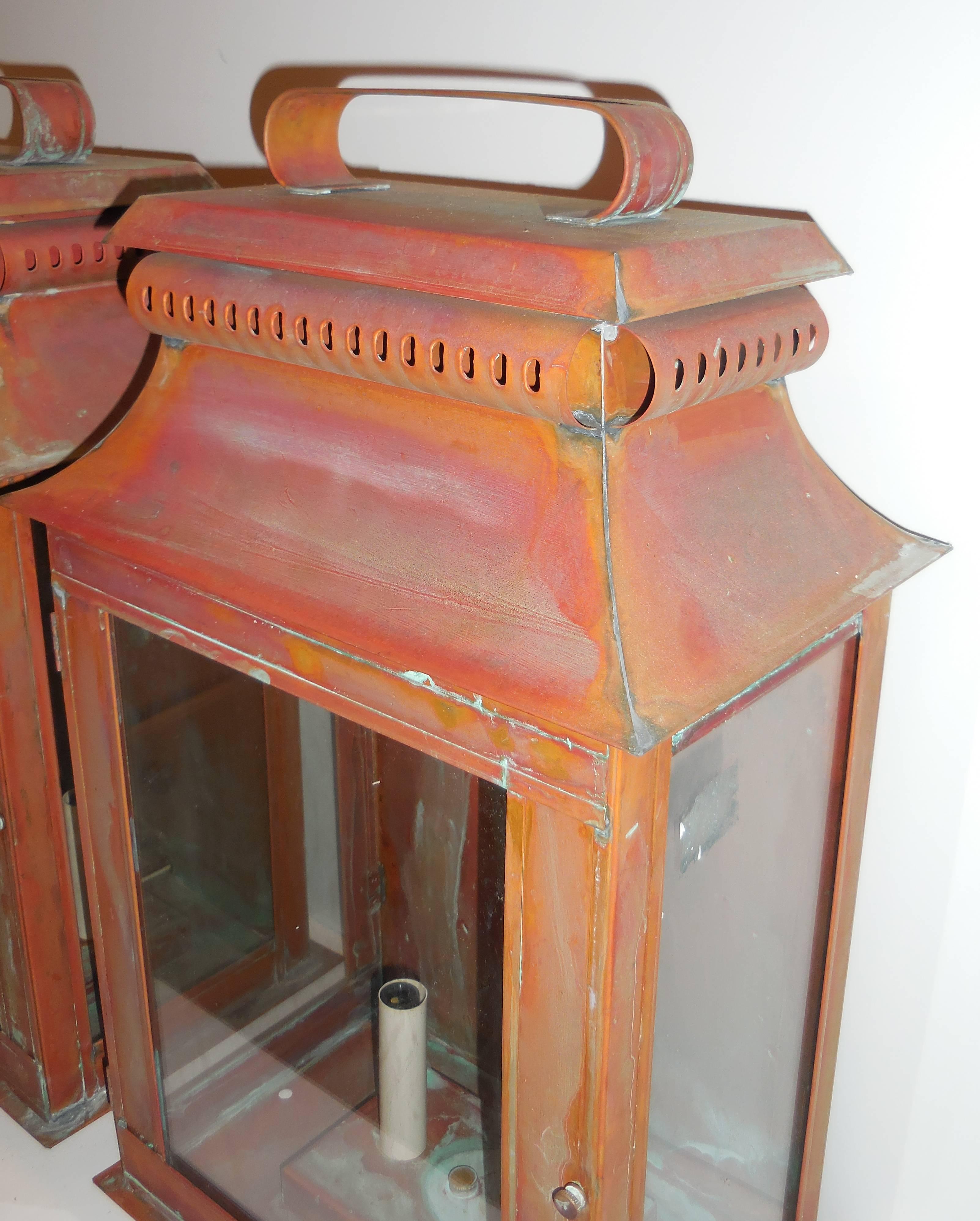 Pair of Large Architectural Wall Copper Lantern 5