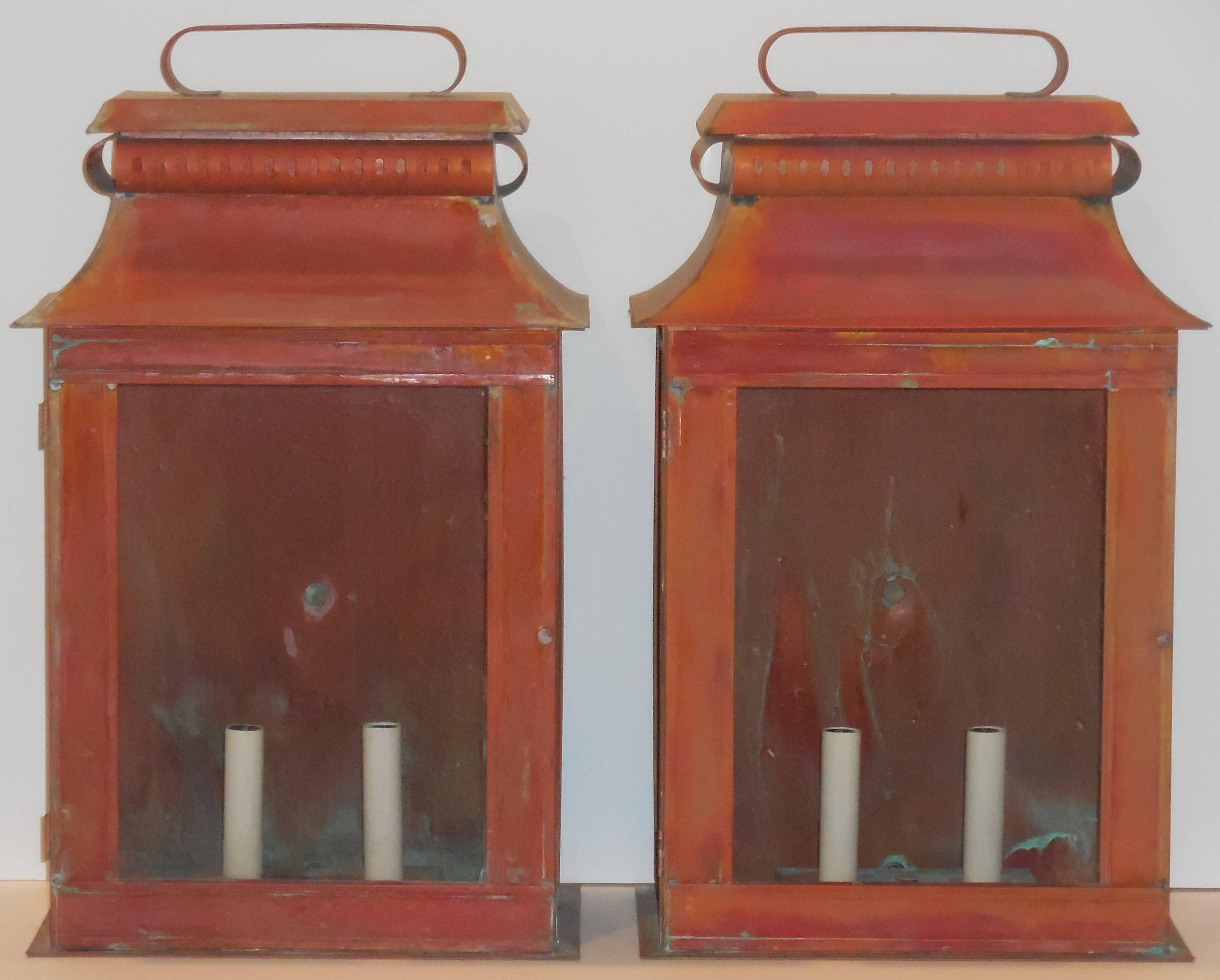 Pair of Large Architectural Wall Copper Lantern 1