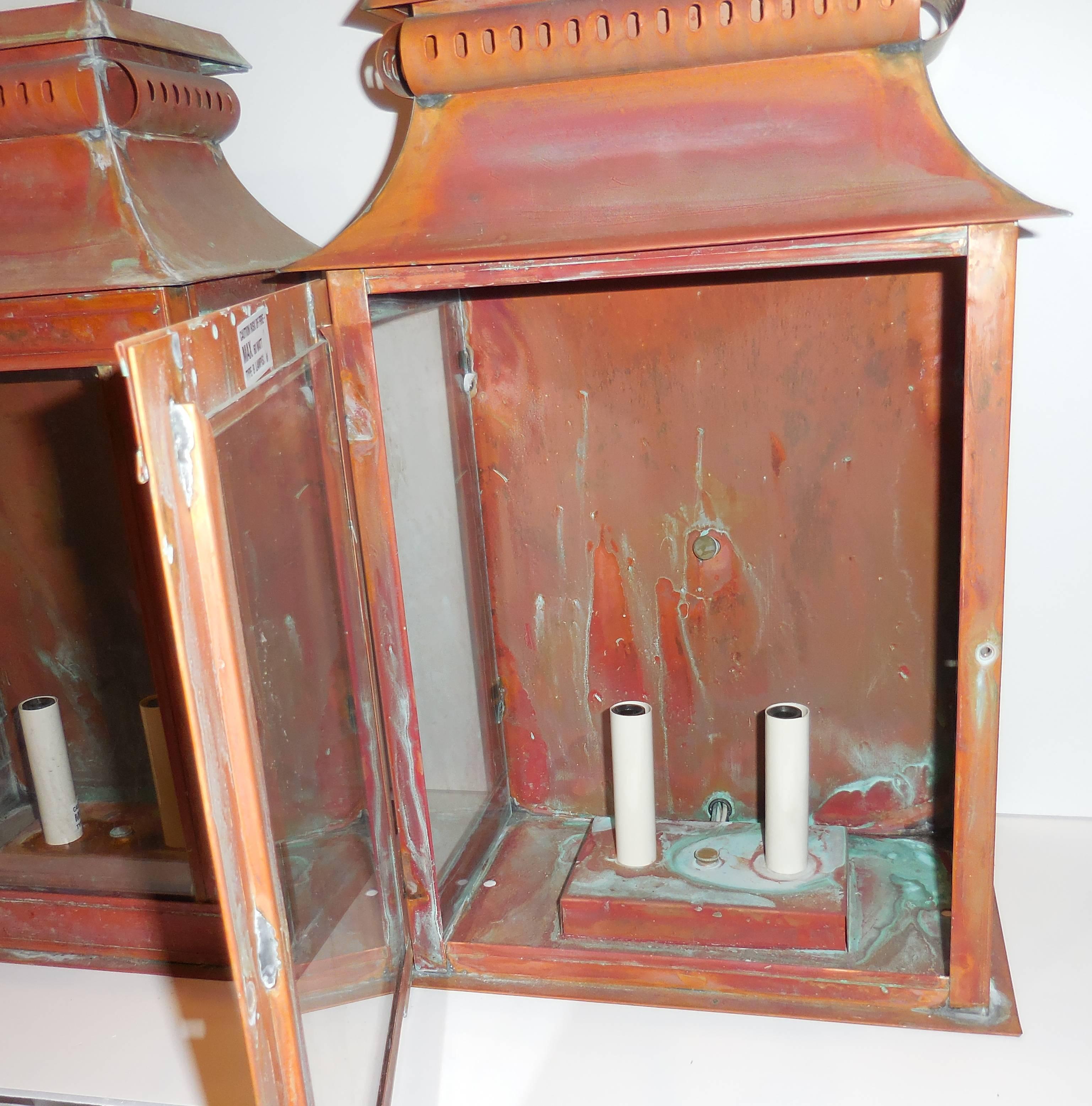 Pair of Large Architectural Wall Copper Lantern 4